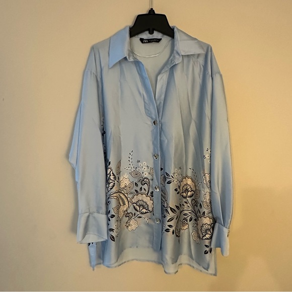 Zara Tops Euc Zara Floral Satin Shirt Poshmark
